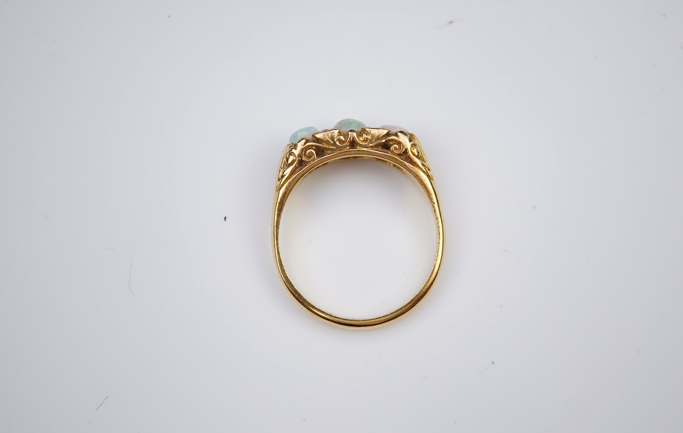 An opal and diamond ring, mid 20th century